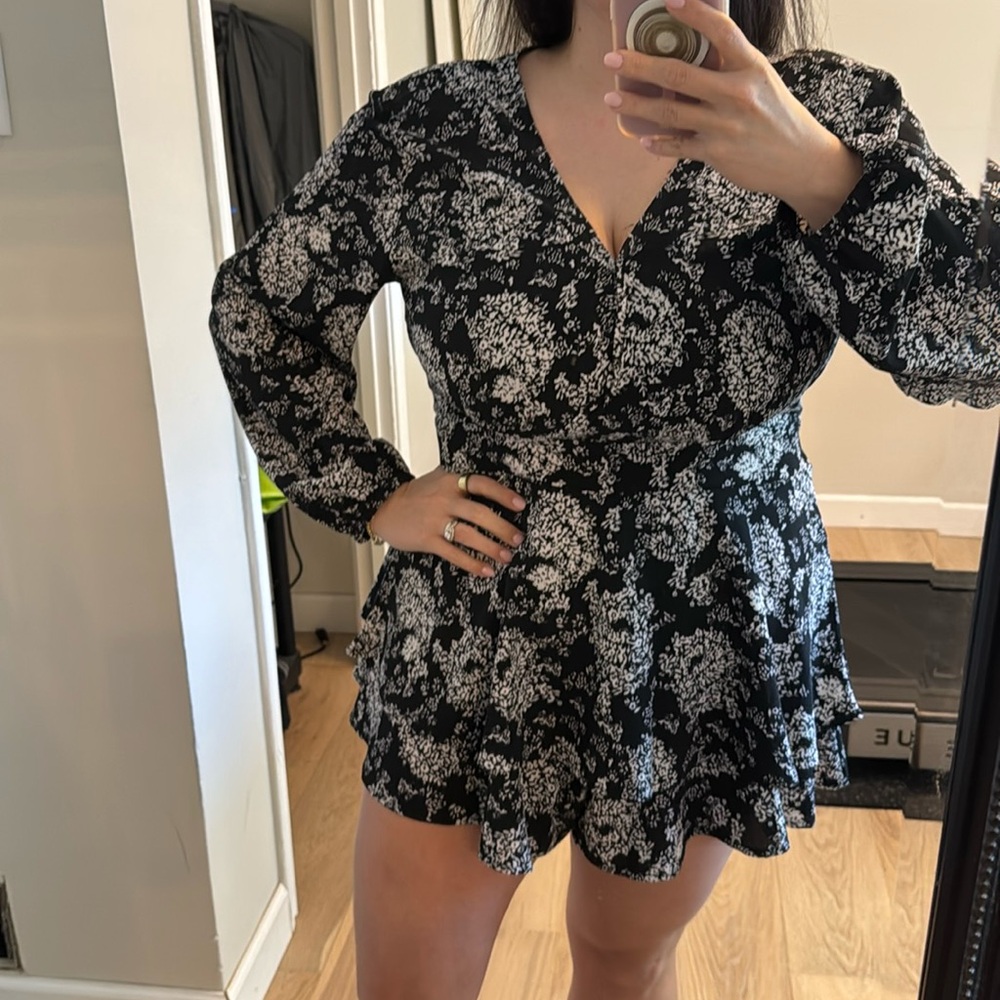 Black and white floral romper